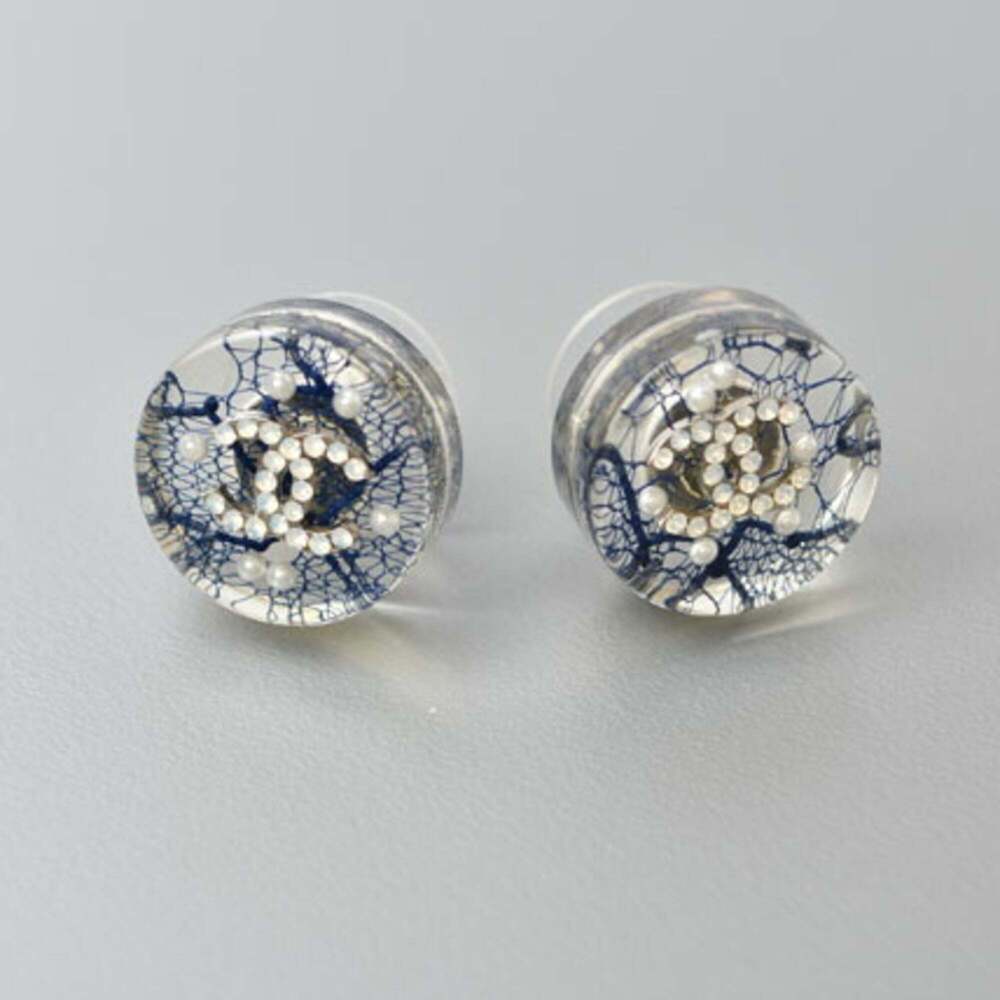 CHANEL Authentic Blue Pearl Logo Earrings - Picture 5 of 8